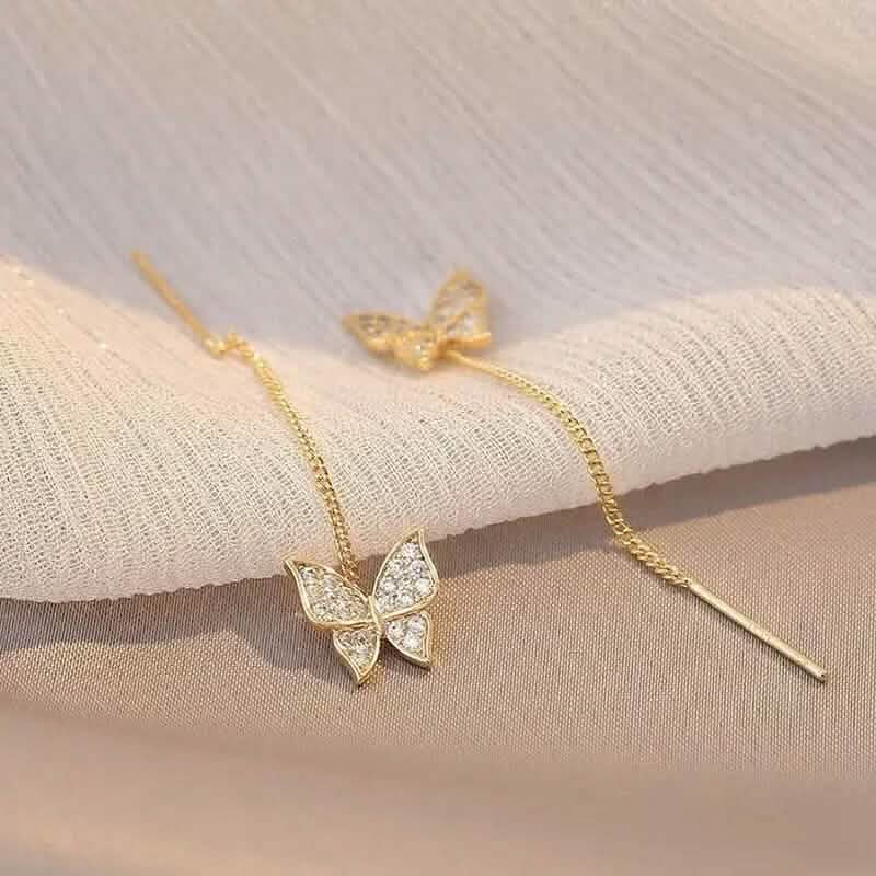 925 Silvery Post Yellow Alloy Butterfly Earrings 3