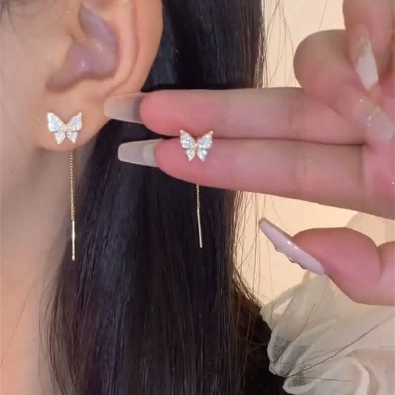 925 Silvery Post Yellow Alloy Butterfly Earrings 2