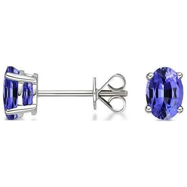 925 Sterling Silver 2.00ct Genuine Tanzanite Oval Stud Earrings 2
