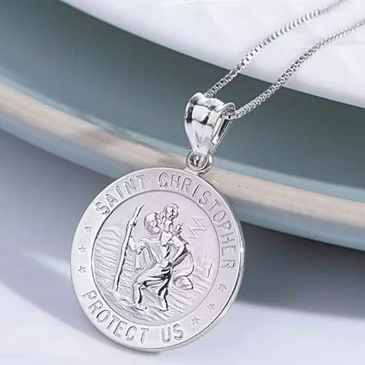 925 Sterling Silver 20MM Saint Christopher Religious Pendant Necklace 1