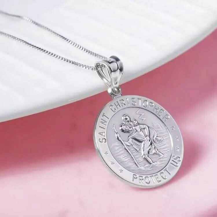925 Sterling Silver 20MM Saint Christopher Religious Pendant Necklace 3