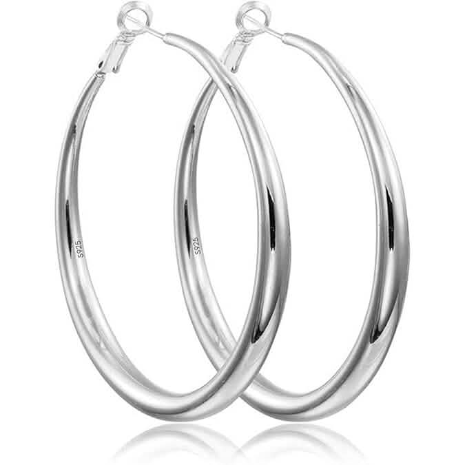 925 Sterling Silver Round Hoop Earrings – 40mm, 50mm or 60mm 1