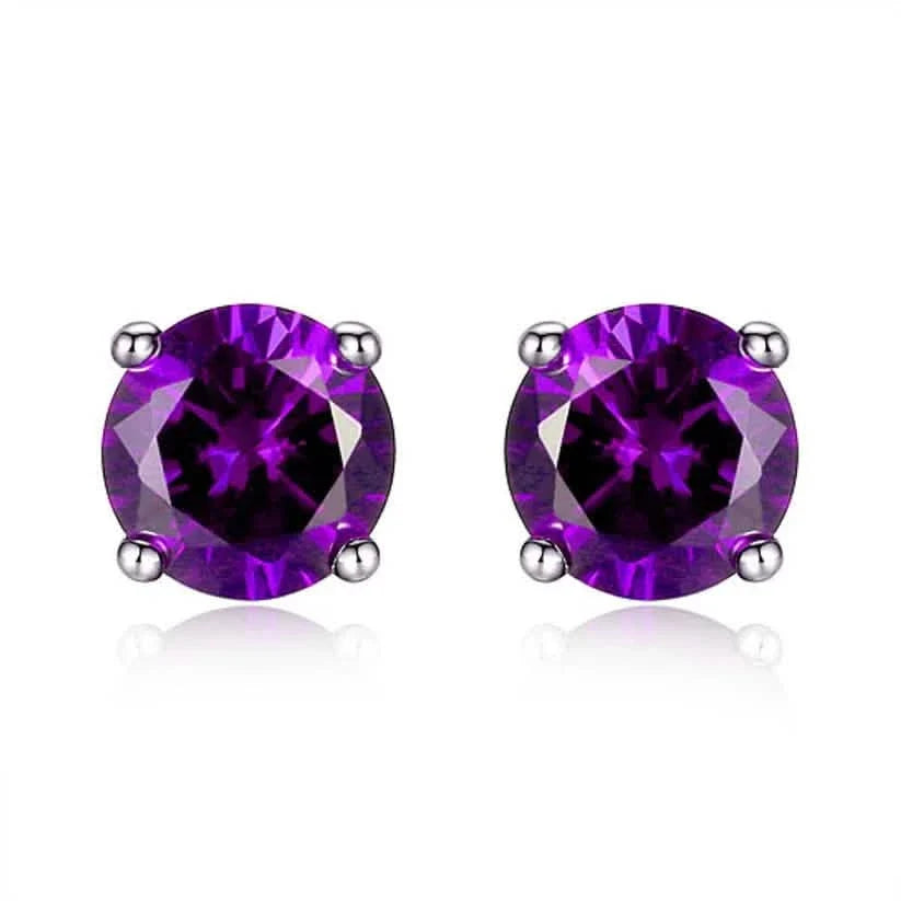 925 Sterling Silver 6mm Round-Cut Amethyst Stud Earrings 1