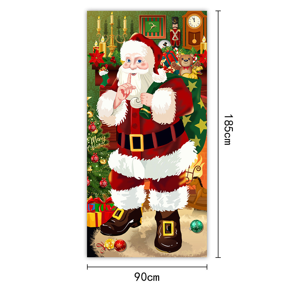 New Christmas Door Curtains, Flags, Outdoor Photography, Santa Claus and Puppies, Background Decoration, Hanging Cloth 7