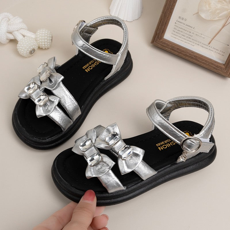 2026 Summer New Ins Fashion Girls Open-Toe Beach Sandals, Bow Decor Cool Princess Style Kids Sandals 3