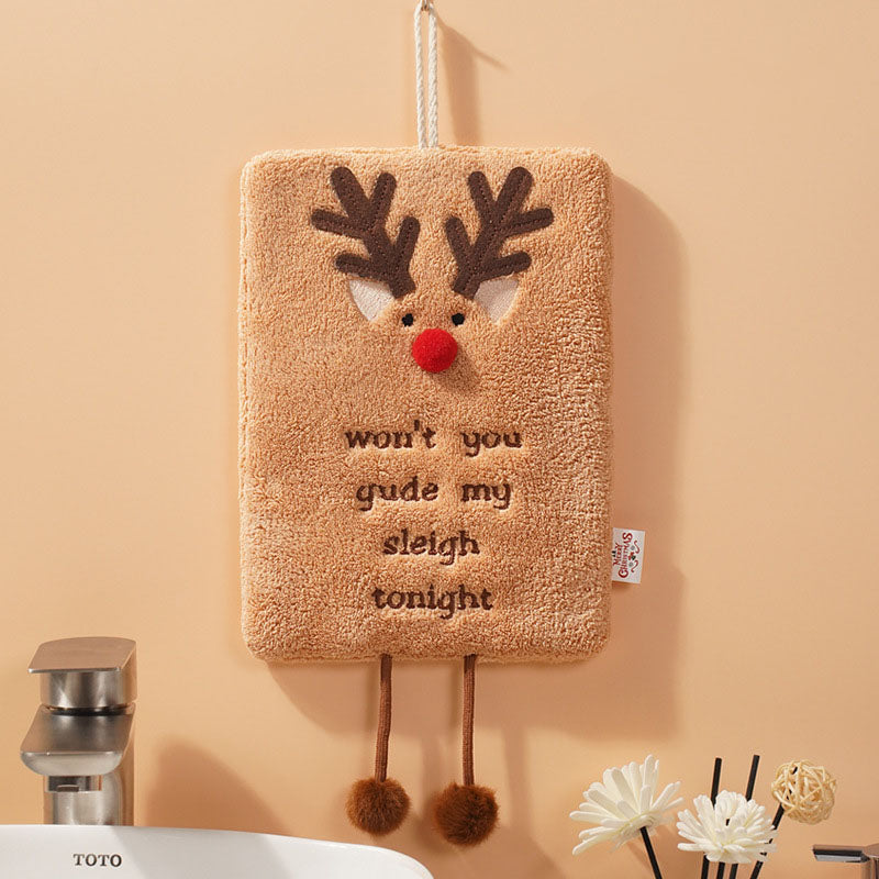 New Christmas hand towel can be hung with thick coral fleece towel, kitchen absorbent quick drying cloth, cartoon hand towel 7