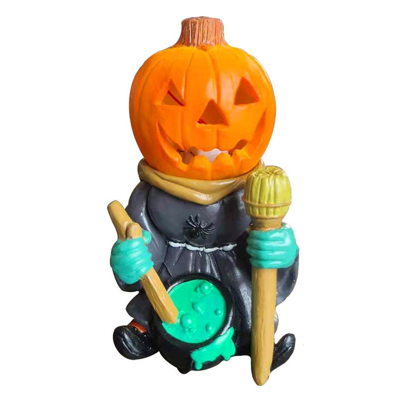 Halloween gift pumpkin knight garden ornaments decorative luminous small pumpkin head resin ornaments 9