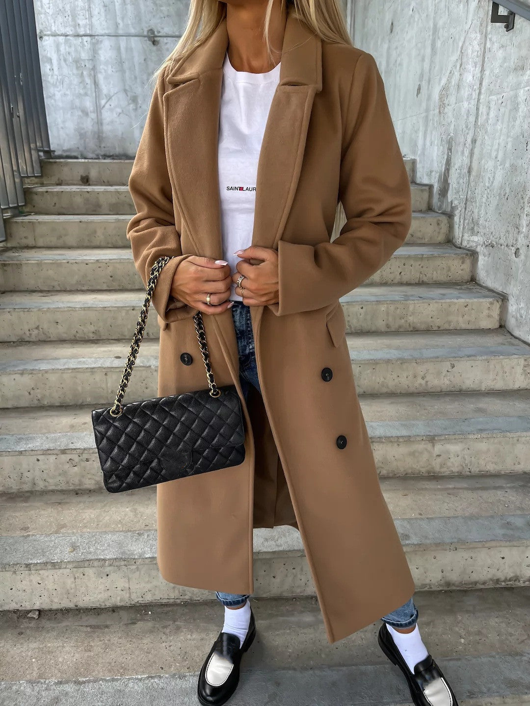 Double-breasted Lapel Split Jacket With Belt Winter Fashion Casual Long Sleeve Button Daily Coats For Women Clothing 9