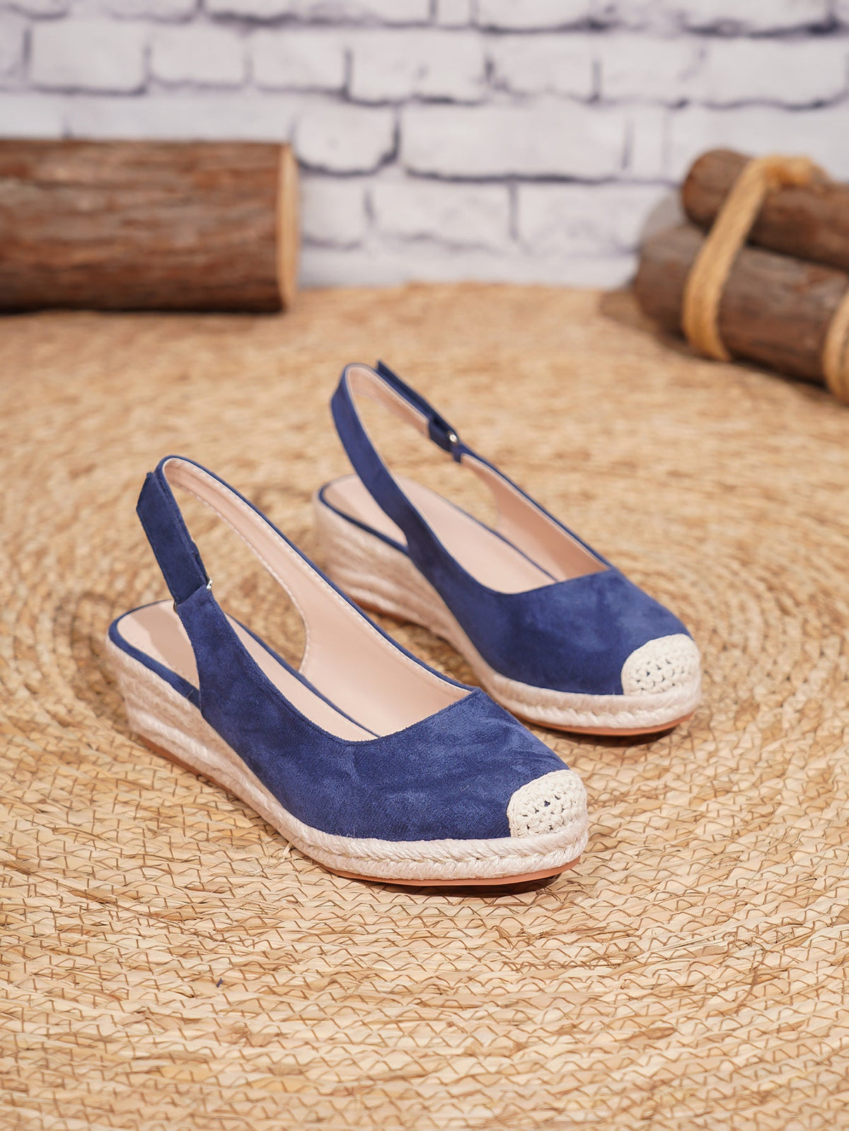 Retro Closed-toe Slingback Wedge Womens Shoes Straw-woven 8