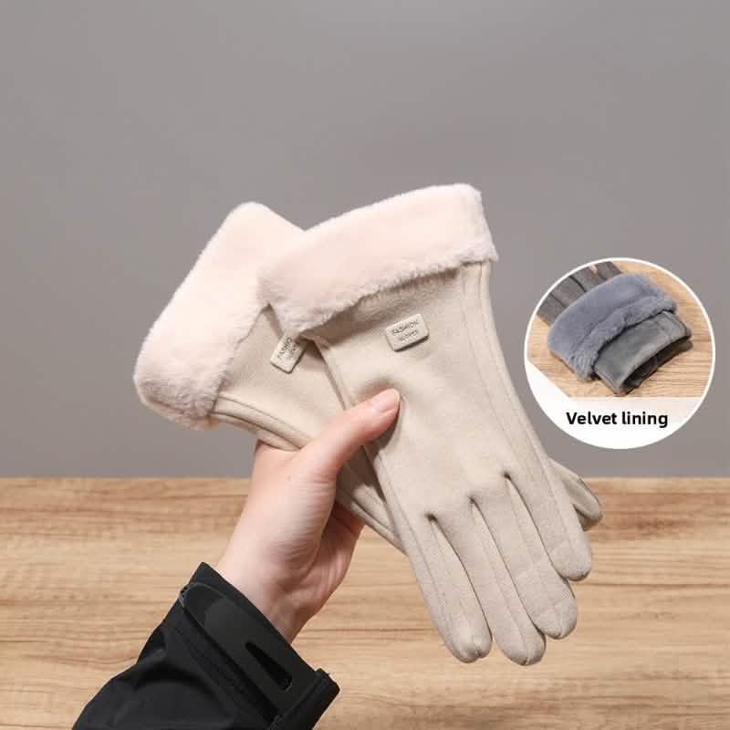 Cashmere Warm Suede Leather Plush Touch Screen Gloves 15