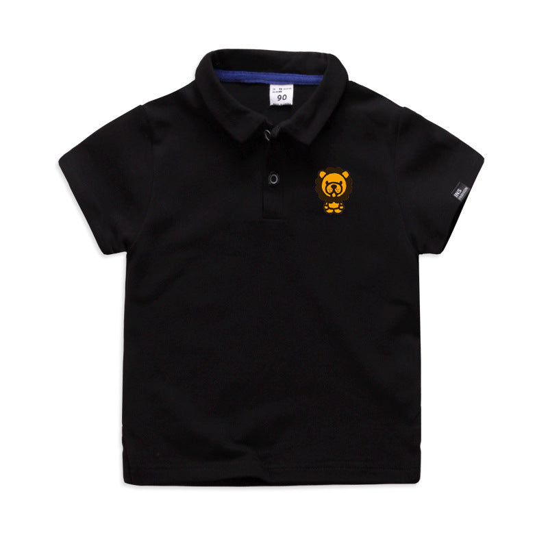Summer Elastic Cotton Solid Color Short Sleeve  Men''s And Women''s Cartoon Polo T-shirt 6