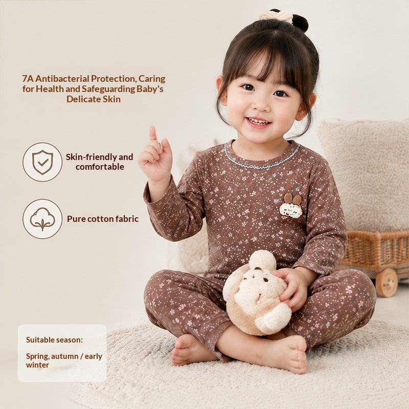 SpringAutumn Boneless Boys And Girls Autumn Top And Pants Set 7A Antibacterial Underwear Set 2