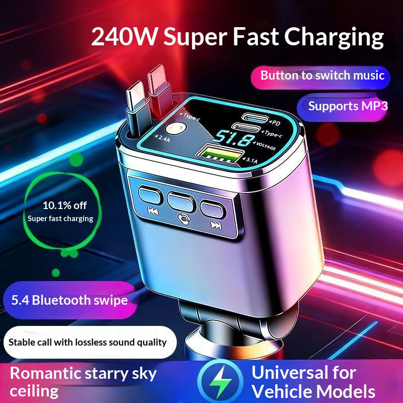 240W Car Bluetooth Fast-Charging Charger With Retractable Cable 6