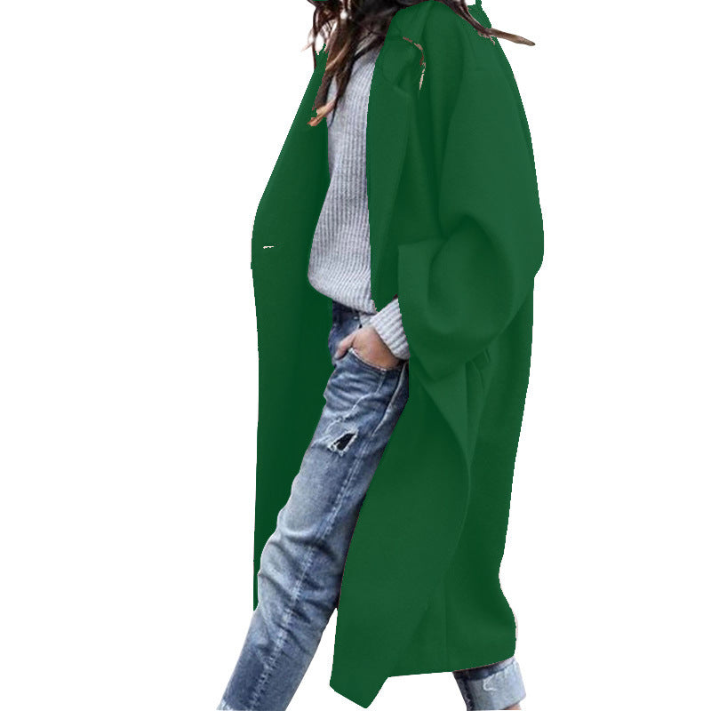 Casual Long Jacket With Pockets Solid Color Single Breasted Lapel Woolen Coat For Women Warm Winter Clothing 9