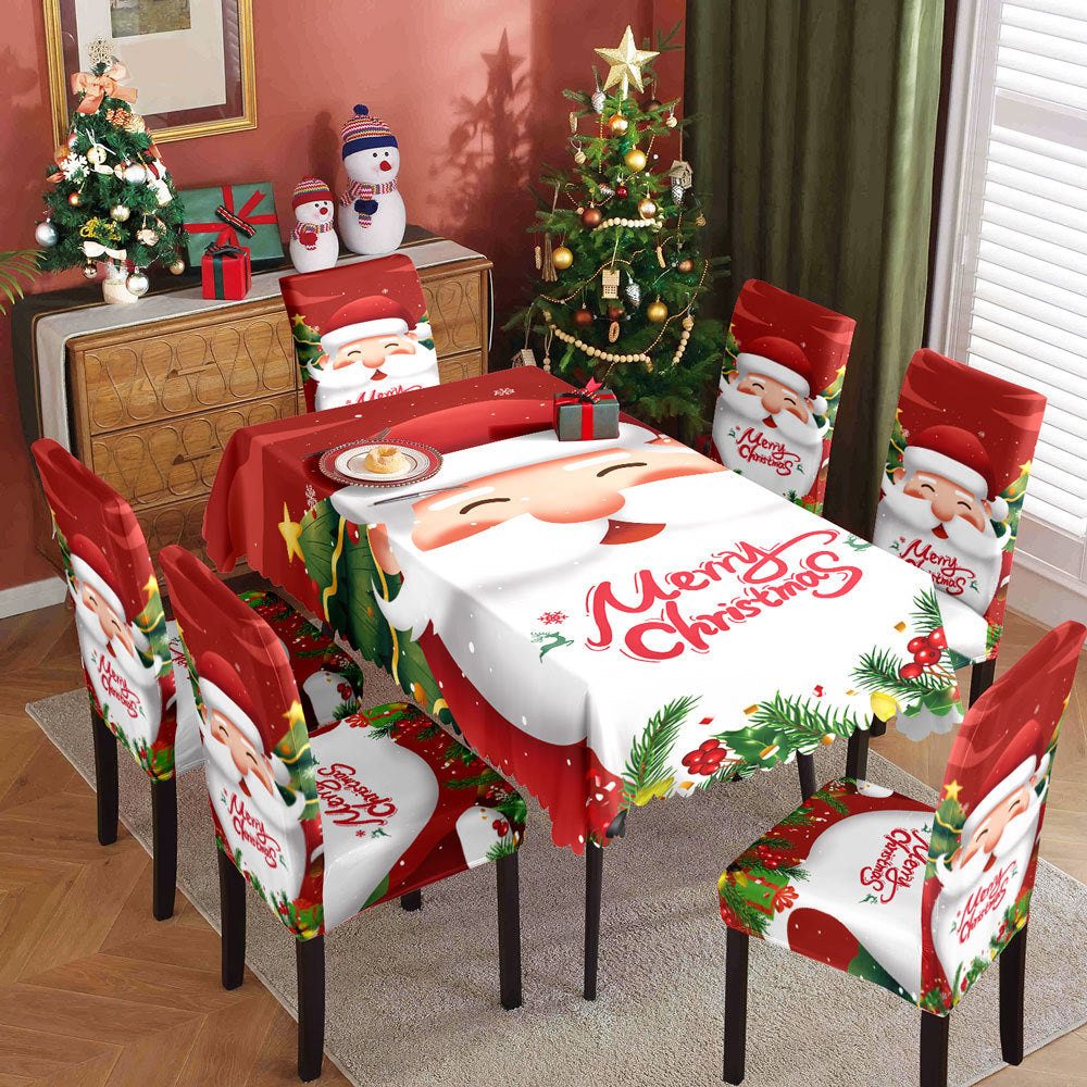 Christmas Waterproof Printed Tablecloth Restaurant Home Printed Chair Cover Christmas Tablecloth Chair Cover Decorative Set 4