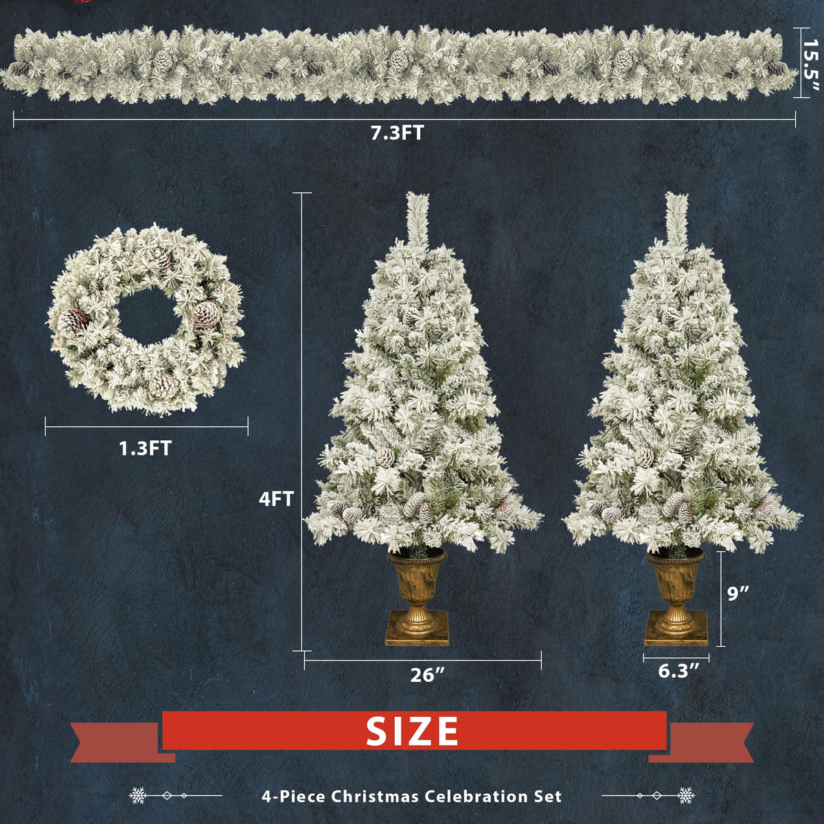 A set of 4 artificial Christmas trees, including flower garlands, flower garlands, and 2 entrance trees, with LED lights 3