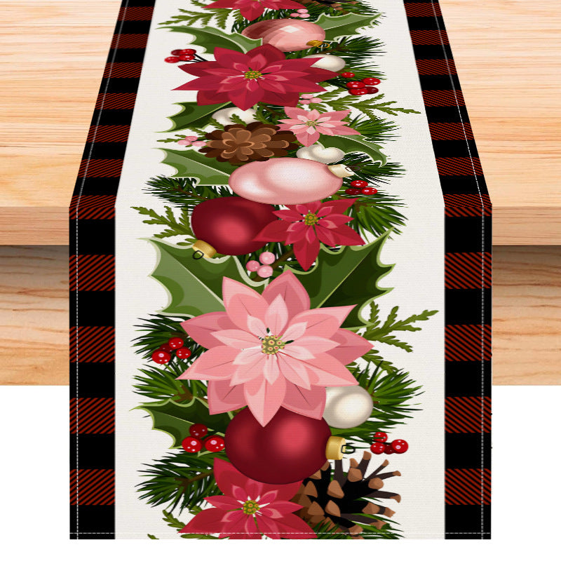 Christmas plaid linen table flag floral ball printed tablecloth entrance small tablecloth living room counter decoration tea flag 1