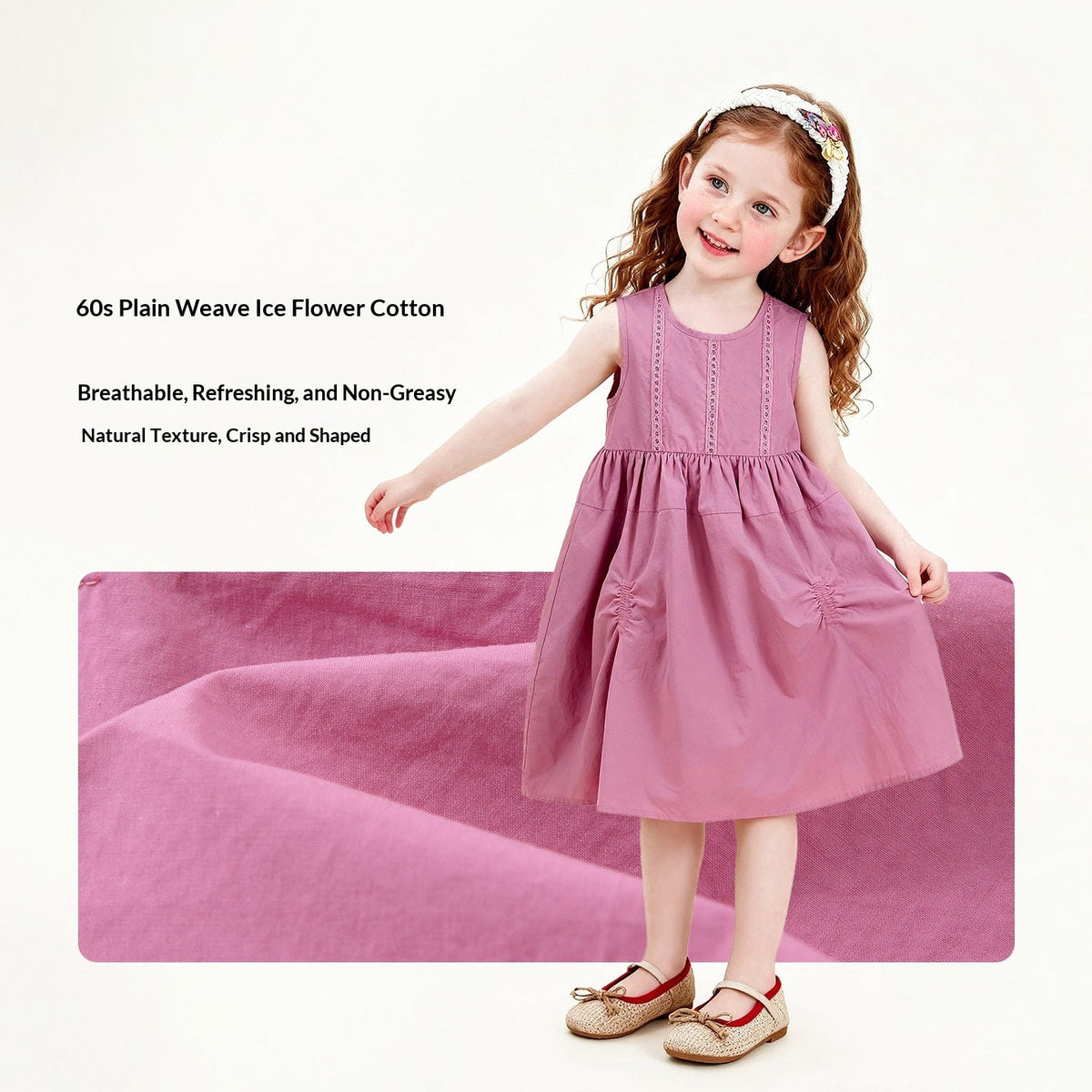 Solid-color Ruched Lace-Patchwork Vest Dress For Girls 4