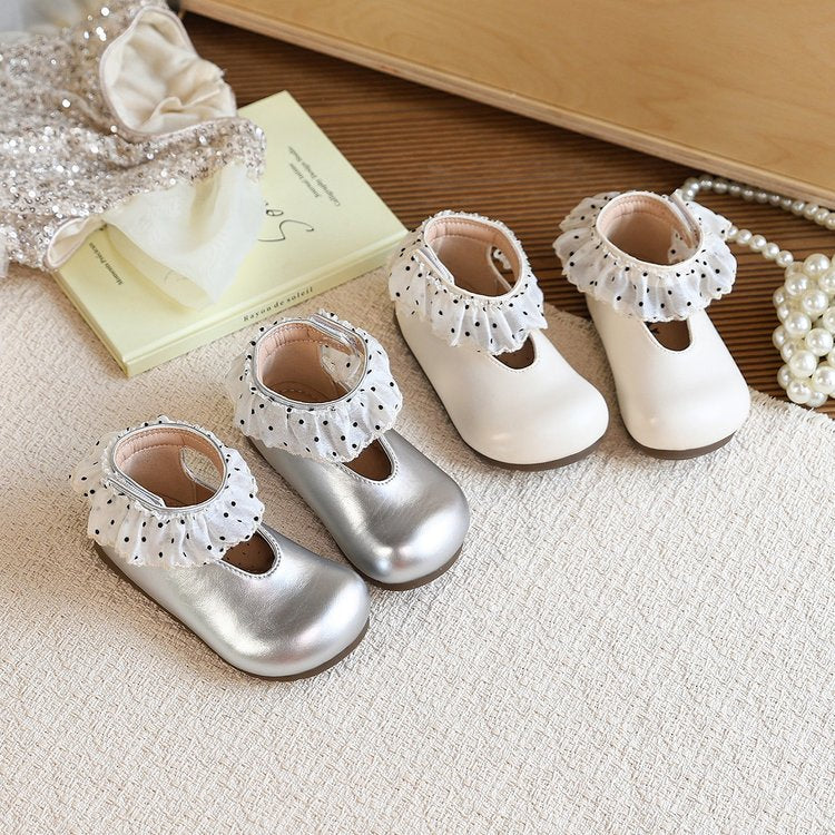 French Retro Little Leather Shoes, Girls' Lace Edged Princess Shoes, Soft Soled Single Shoes 2
