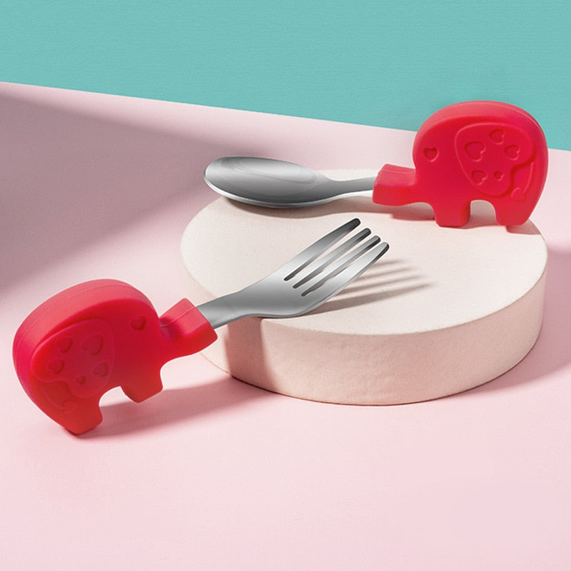 Baby Gadgets Tableware Set Children Utensil Stainless Steel Toddler Dinnerware Cutlery Cartoon Infant Food Feeding Spoon Fork 4