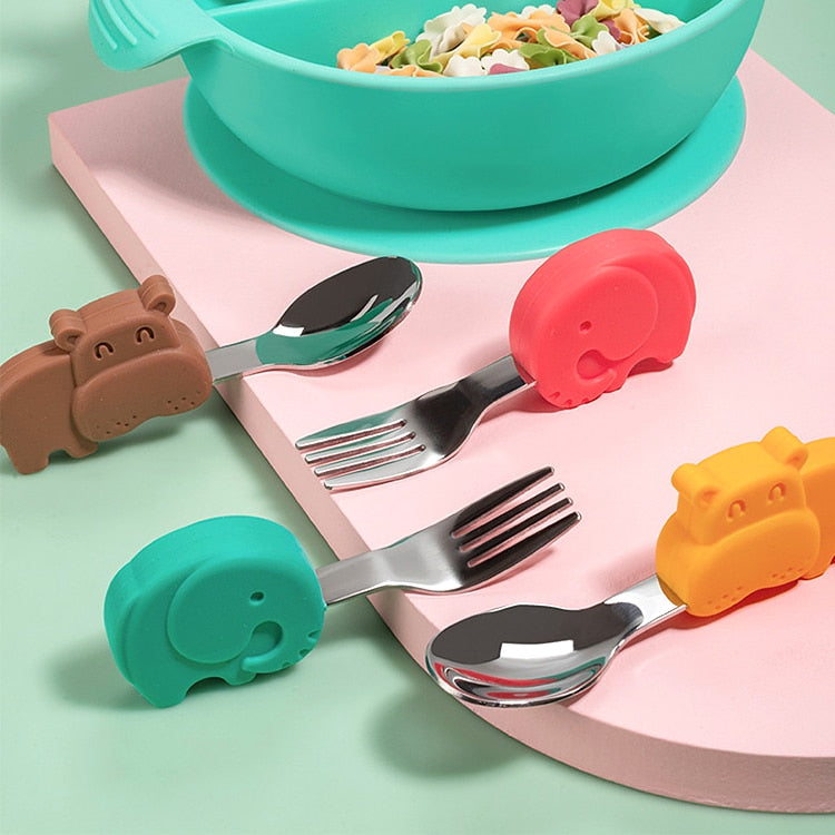 Baby Gadgets Tableware Set Children Utensil Stainless Steel Toddler Dinnerware Cutlery Cartoon Infant Food Feeding Spoon Fork 1