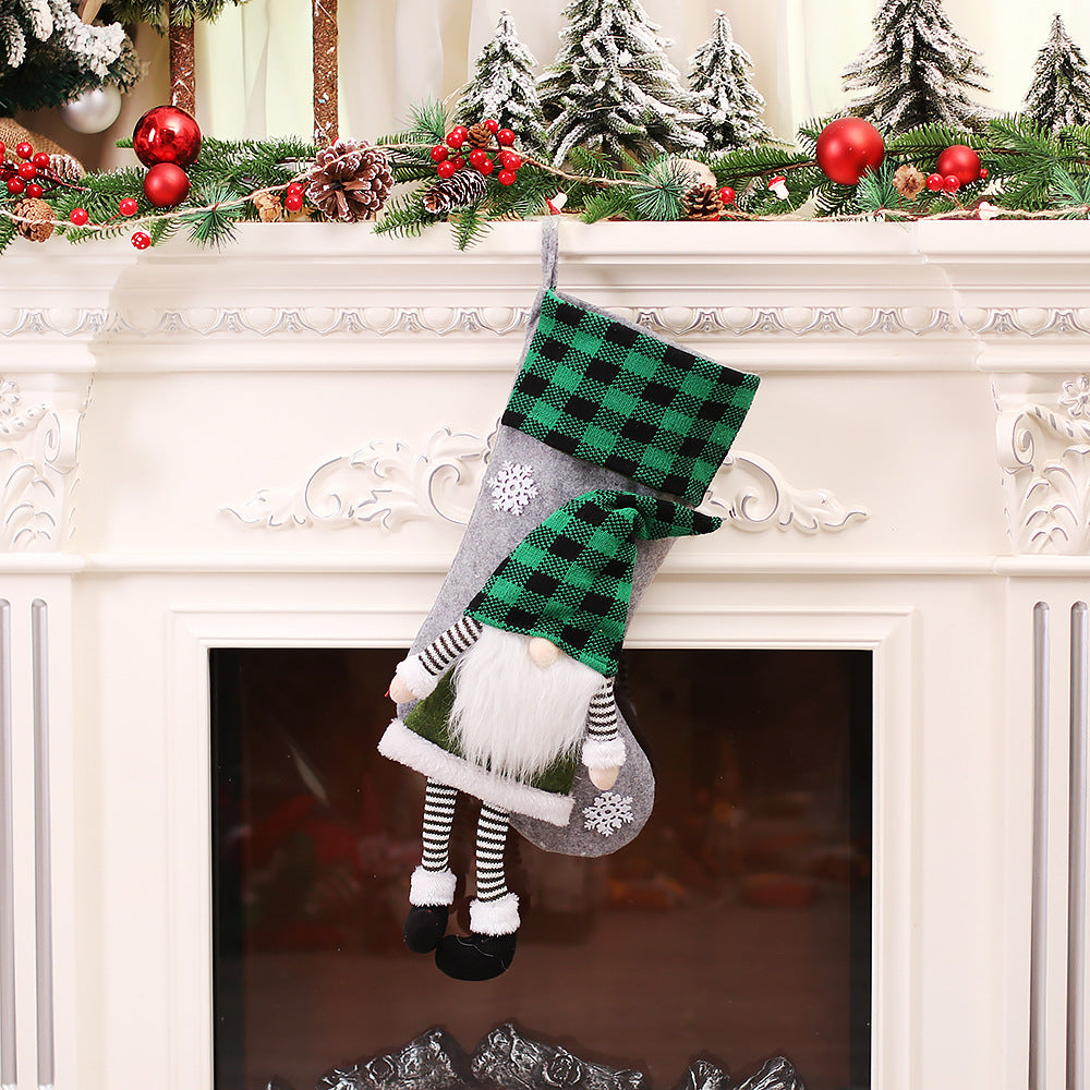 Christmas Day Decoration Red Black White Grid Faceless Forester Christmas Socks Dwarf Hanging Doll Candy Gift Bag 8