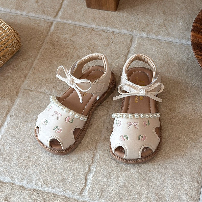 2026 Summer New Baby Girls Sandals, Closed-Toe Breathable Princess Shoes, Korean Fashion Little Kids Sandals 5