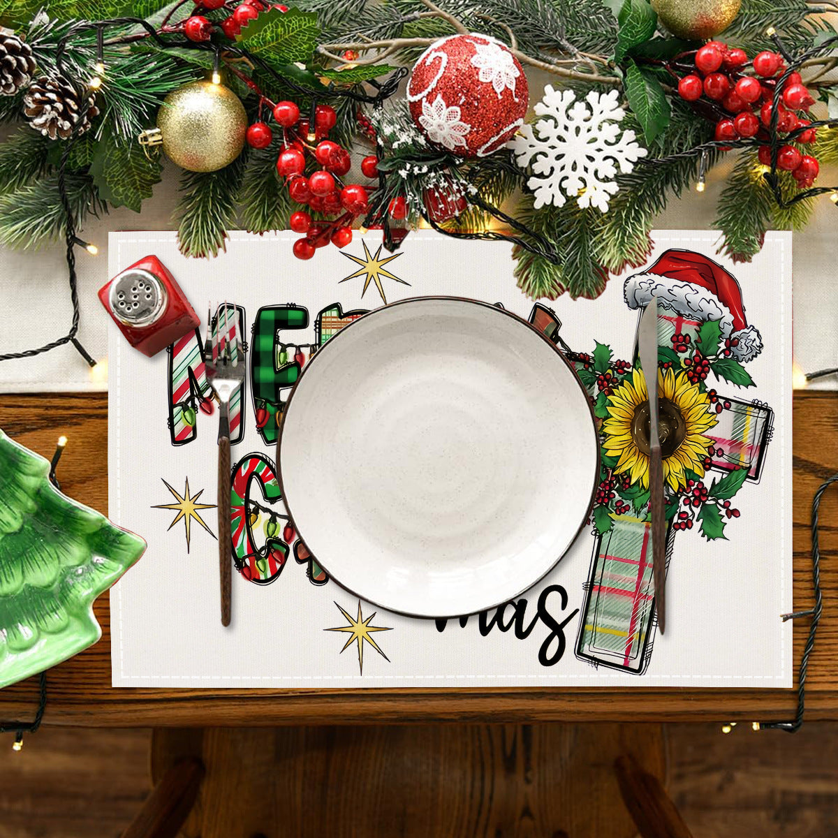 Skull Milk Tea Cup Printed Meal Mat Christmas Snowflake Letter Linen Table Mat Holiday Table Decoration Insulation Mat 3