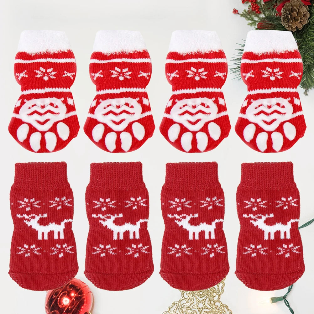 8pcs Pet Warm Cotton Socks Soft Anti Slip Claw Pattern Protect Feet Cold Snow Christmas Dog Cat Stockings Gifts 2
