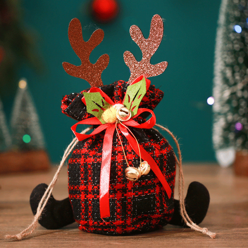 Christmas Apple Bag Antlers Checkered Cloth Gift Bag Christmas Eve Kindergarten Children's Small Gift Candy Bag 3
