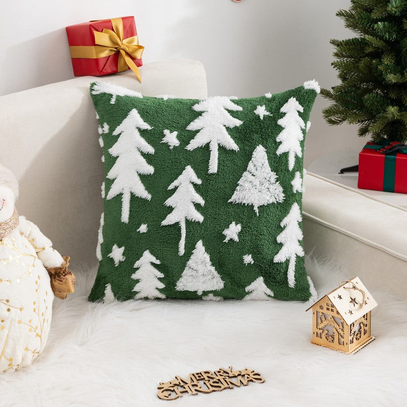 Christmas Pillow Cover (Excluding Pillow Core) Snowflake Velvet Jacquard Christmas Tree Elk Festival Decoration 8