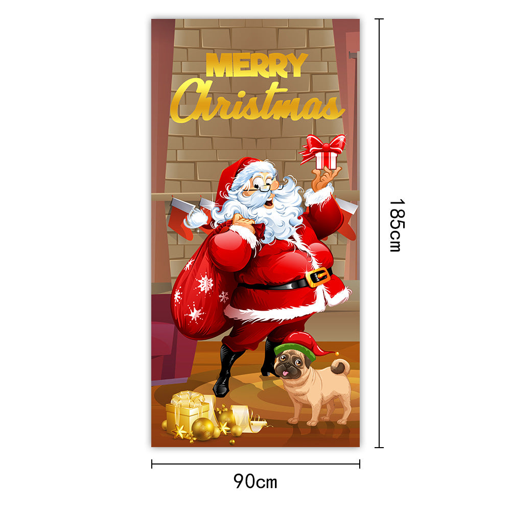 New Christmas Door Curtains, Flags, Outdoor Photography, Santa Claus and Puppies, Background Decoration, Hanging Cloth 16