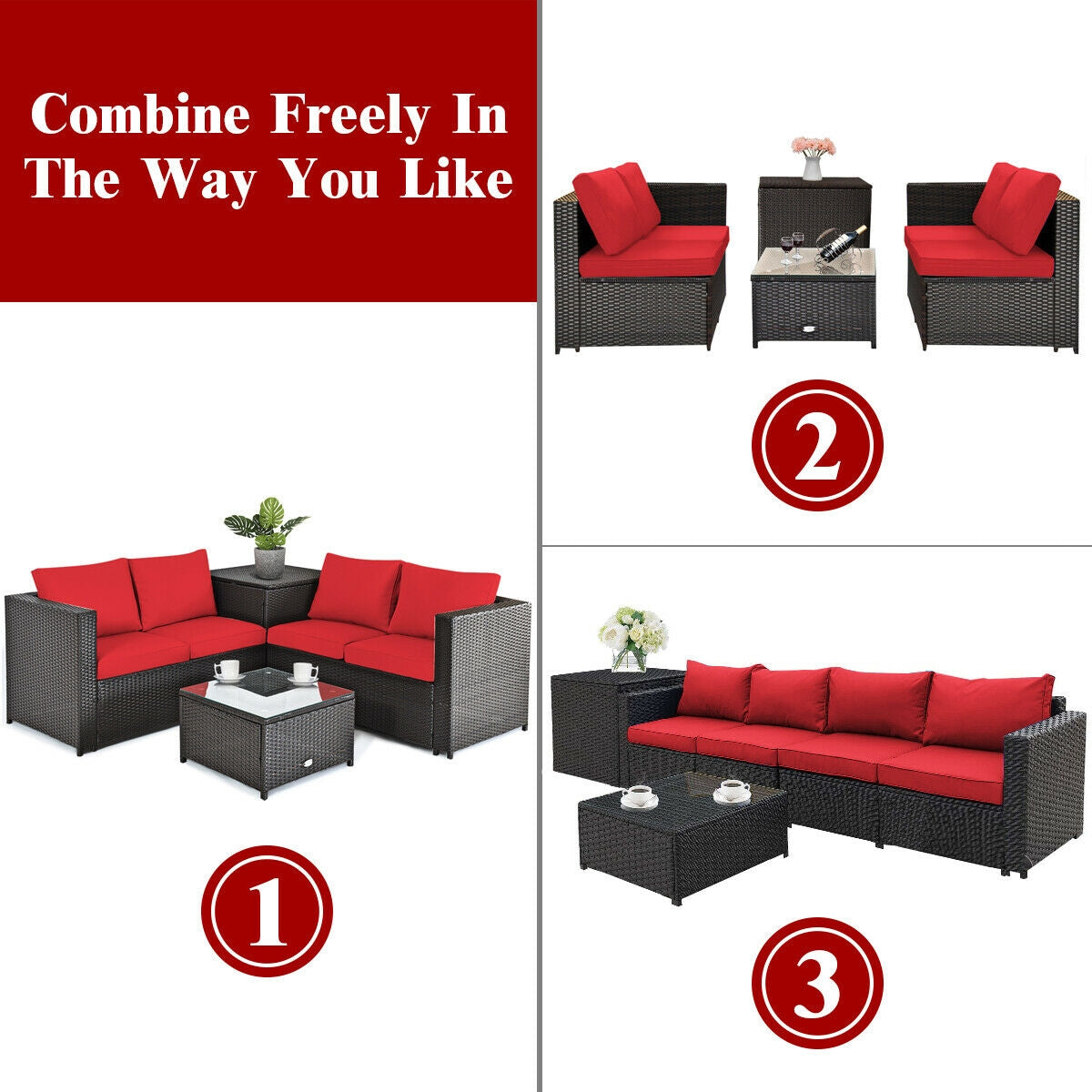 4 Pieces Outdoor Patio Rattan Furniture Set with 7