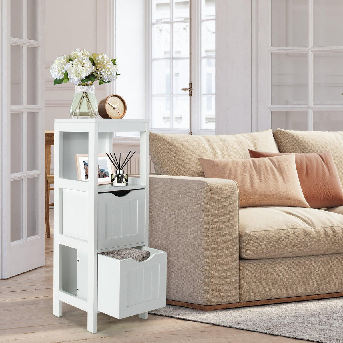Freestanding Storage Cabinet with 2 Removable Drawers for Bathroom 22
