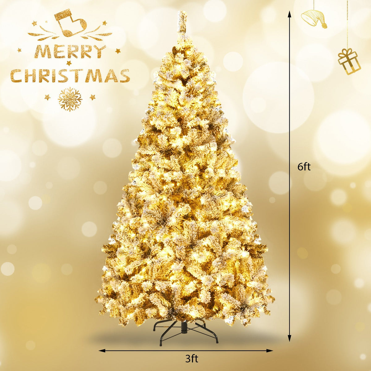 Pre-Lit Premium Snow Flocked Hinged Artificial Christmas Tree 5