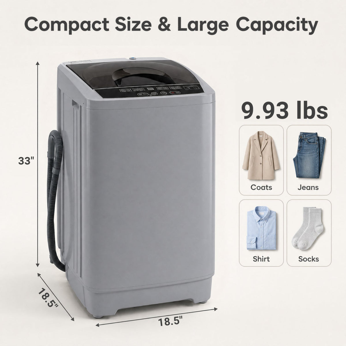 9.93 lbs Full Automatic Washing Machine with 8 Programs 3