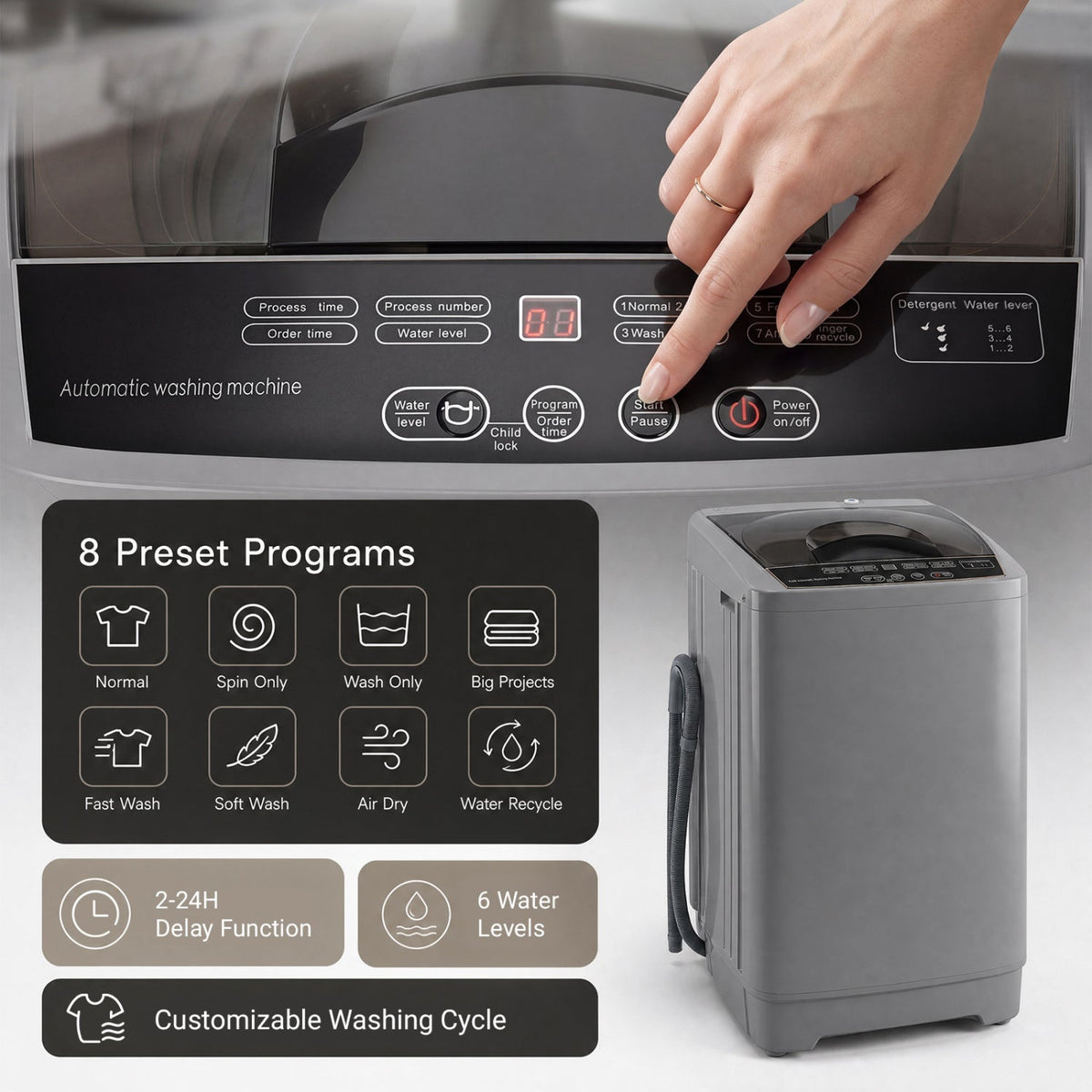 9.93 lbs Full Automatic Washing Machine with 8 Programs 5