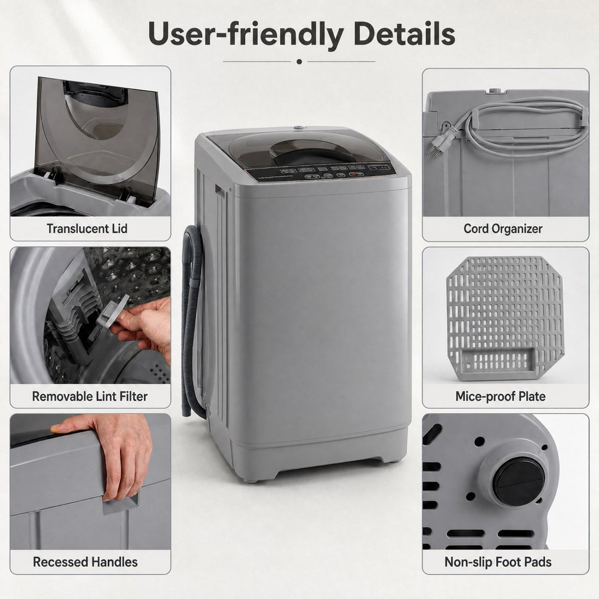 9.93 lbs Full Automatic Washing Machine with 8 Programs 7
