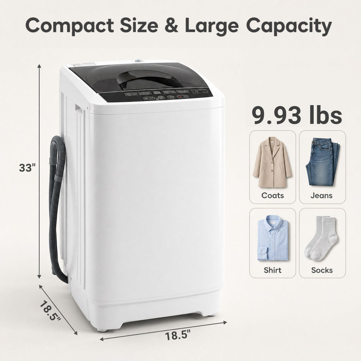 9.93 lbs Full Automatic Washing Machine with 8 Programs 11