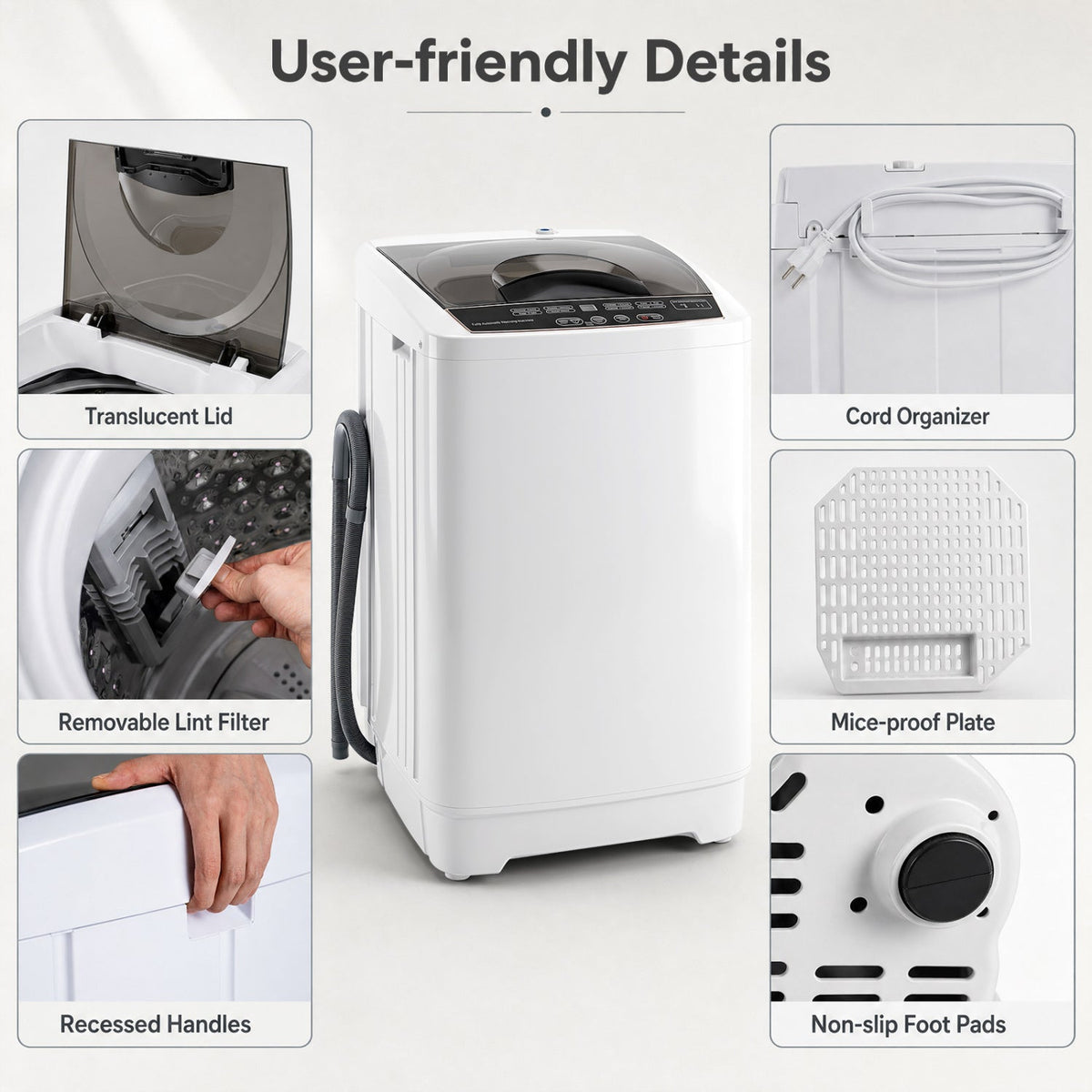 9.93 lbs Full Automatic Washing Machine with 8 Programs 14