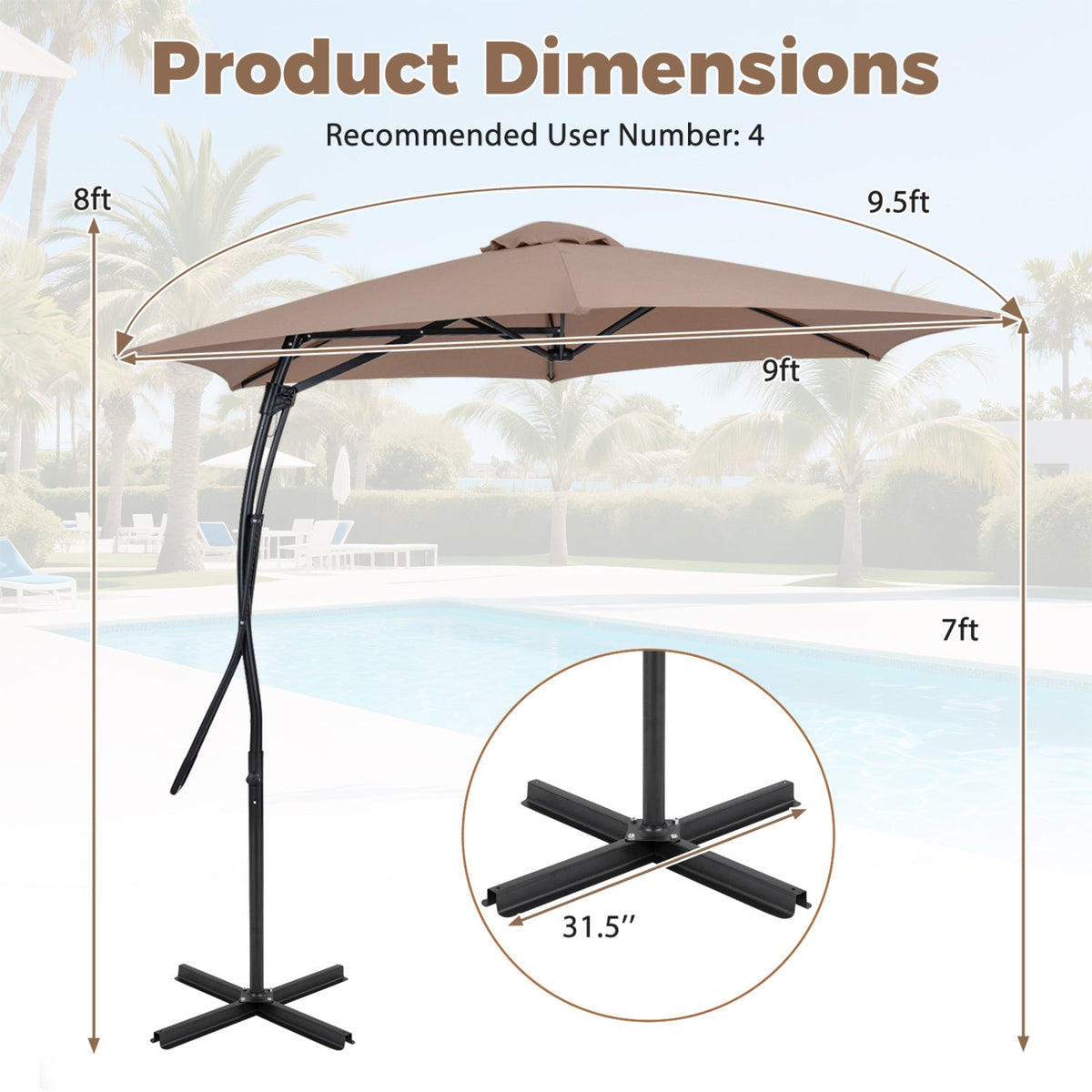 9 FT Cantilever Umbrella with Cross Base and Crank Handle 4