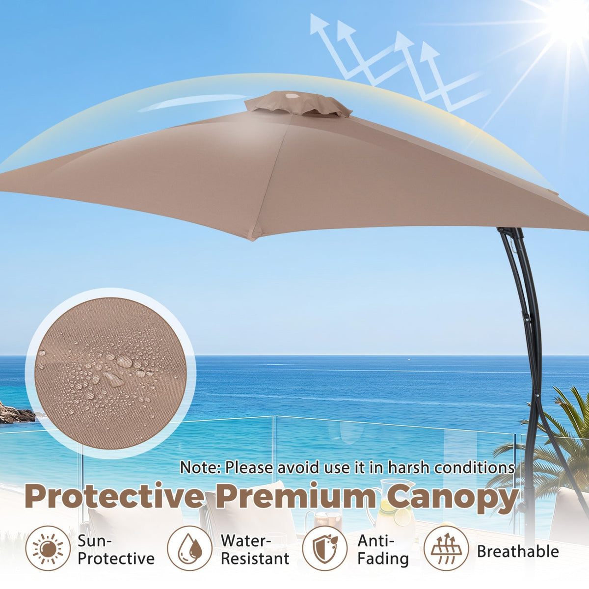 9 FT Cantilever Umbrella with Cross Base and Crank Handle 7