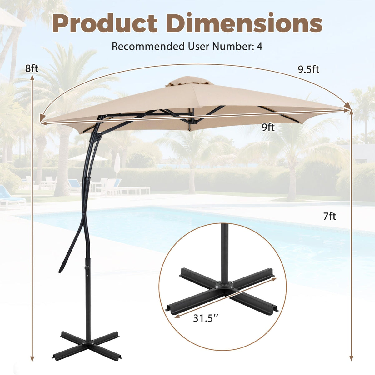 9 FT Cantilever Umbrella with Cross Base and Crank Handle 12