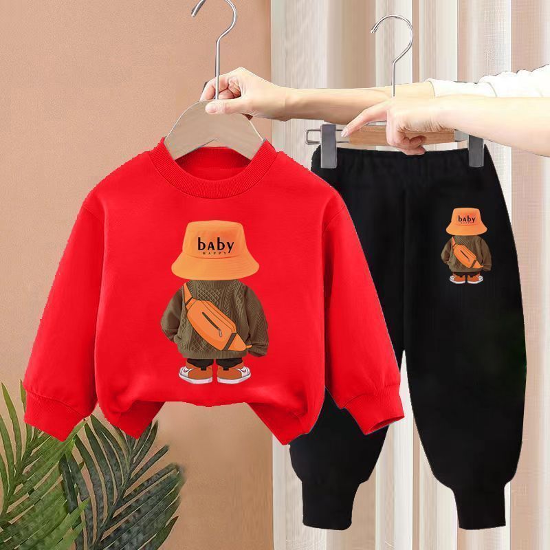 Boys Spring New Children's Autumn Leisure Sports Sweater Medium And Small Two-piece Suit Fashion 7