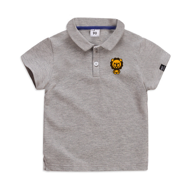 Summer Elastic Cotton Solid Color Short Sleeve  Men''s And Women''s Cartoon Polo T-shirt 5