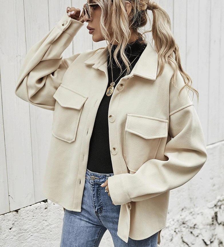 Winter Coat Women Lapel Single-breasted Thickened Solid Color Jacket Woolen Loose Short Coat For Women Fashion Outwear Clothing 6