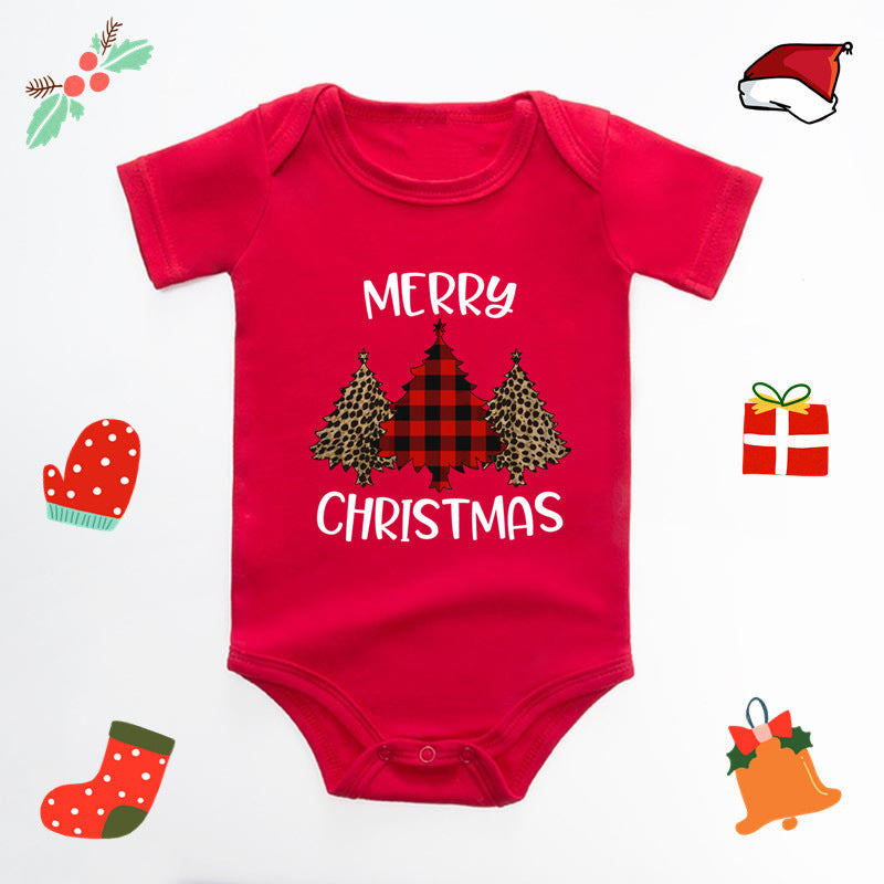 Christmas Deer English Letters Printed Red Triangle Rompers 3