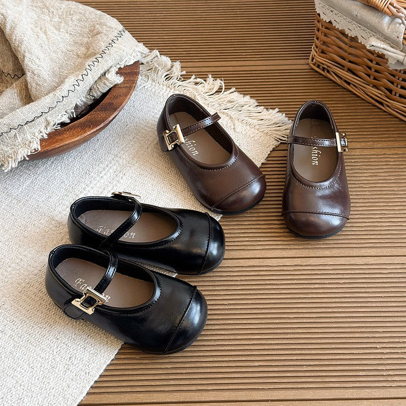 2026 Spring New Girls Leather Shoes, Black Korean Style Soft Sole Baby Flats, Retro Princess Casual Shoes For Little Girls 2
