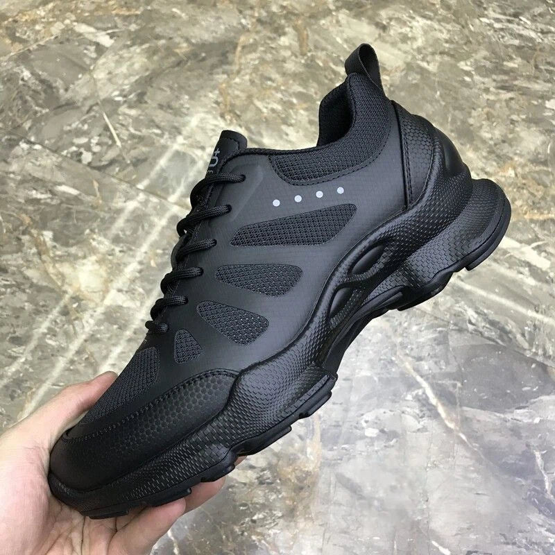 2026 Summer New Men's Casual Shoes, Fly Knit Mesh Breathable Sneakers, Black Lace-Up Platform Sole Versatile Trendy Footwear 4
