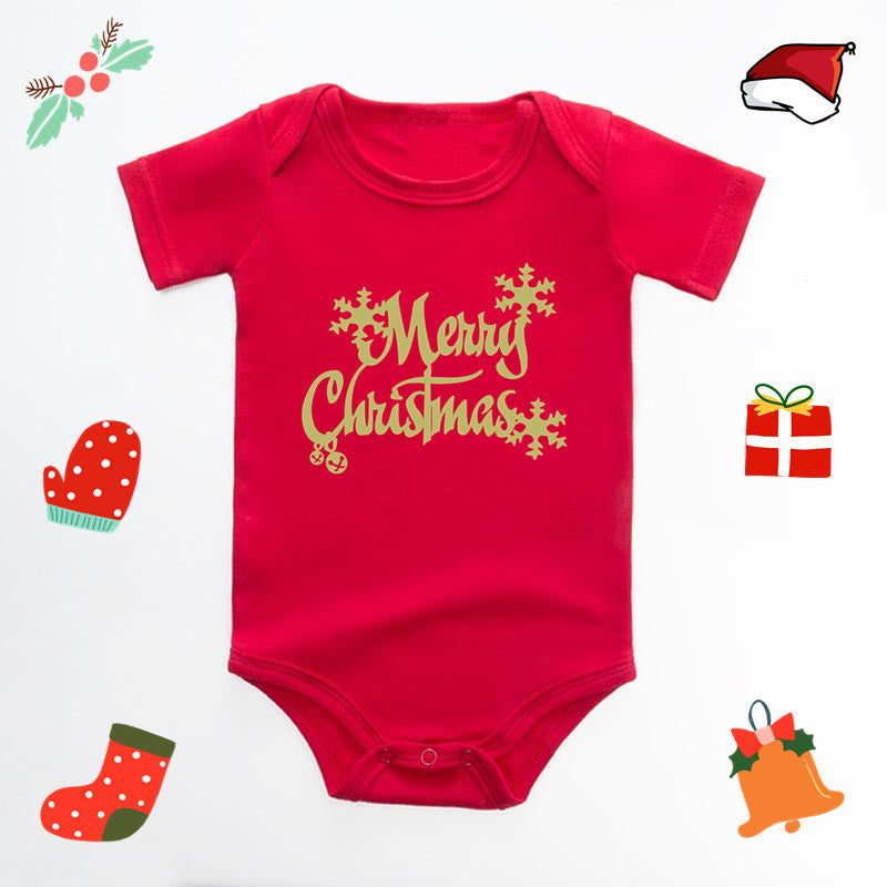 Christmas Deer English Letters Printed Red Triangle Rompers 15